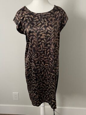 Ted Baker Shift Dress T Shirt Dress Dark Floral Satin Front Stretch Back Size 10
